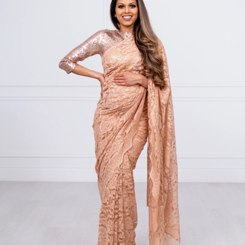 Tia Bhuva Rose Gold Lace Saree